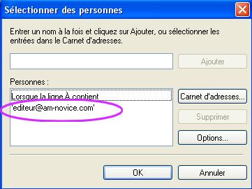 Ajouter une adresse courriel dans la categorie personnes