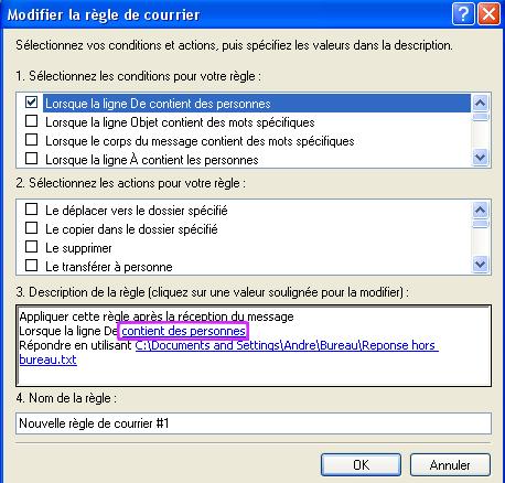 Modifier les regles de courriel