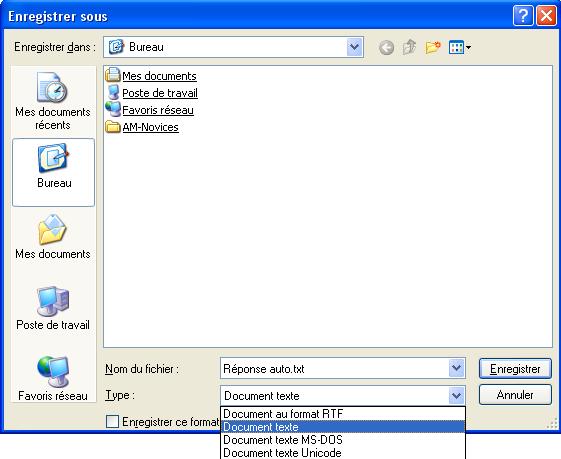 Enregistrer sous mode document texte