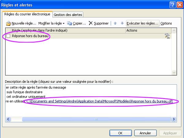 Activer ou desactiver une regle de outlook