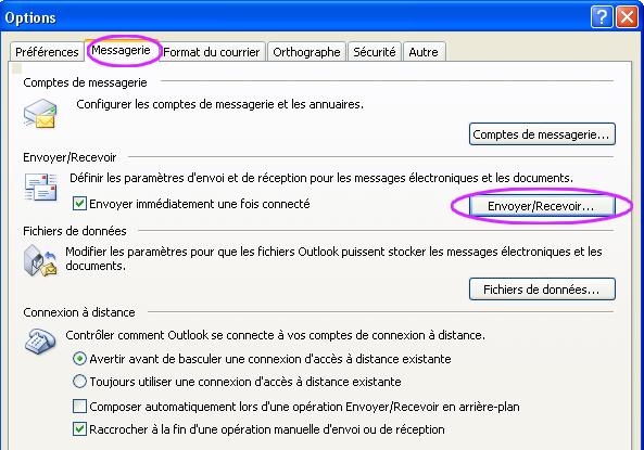 Outlook Messagerie envoyer/recevoir