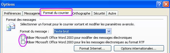 Outlook option decocher word comme editeur de texte