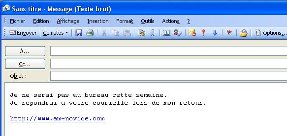 Outlook model de message reponse en format texte brut