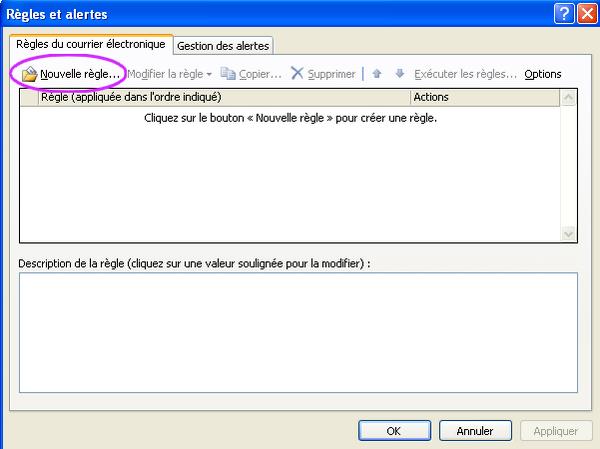 Nouvelle regle outlook