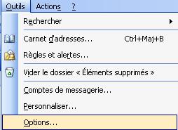 Outlook Outils Options courriel