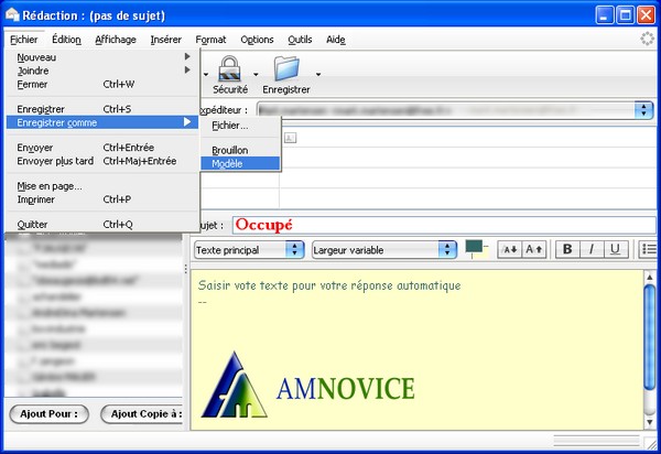 thunderbird écrire un message modele