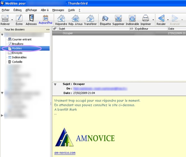 Modele Message Thunderbird