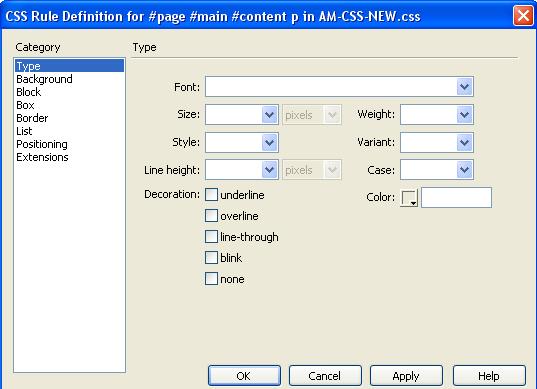 css type definition window