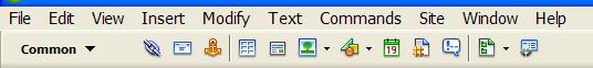 Dreamweaver 8 common menu bar