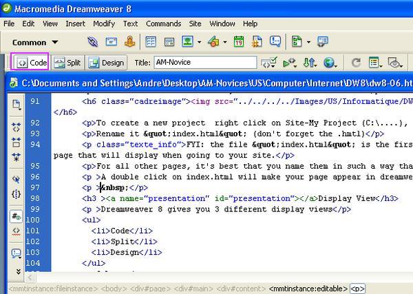 DW8 example of code view