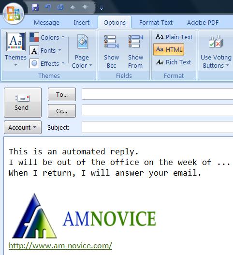 Out of office reply message in HTML format