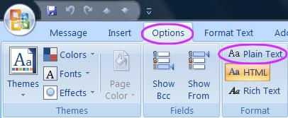selecting plain text in outlook