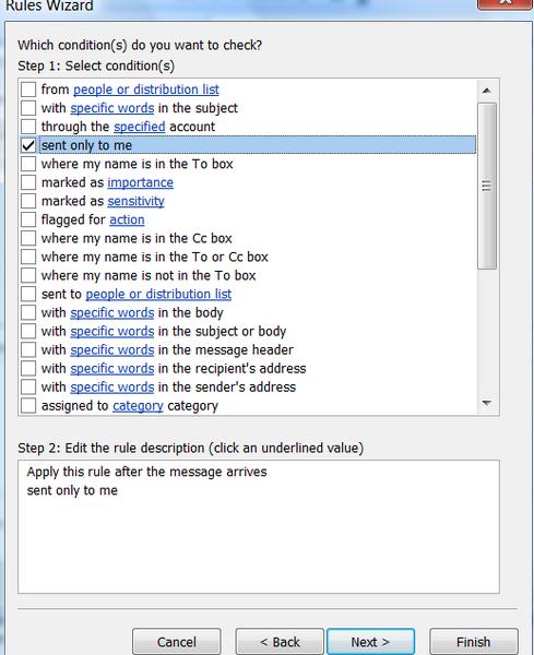 Outlook rules wizard