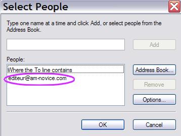 Email address in outlook express