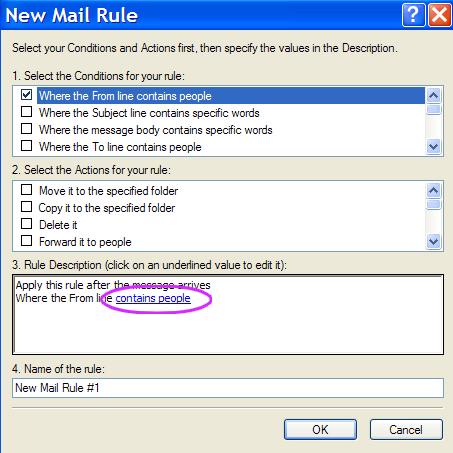 Outlook express contains people rule