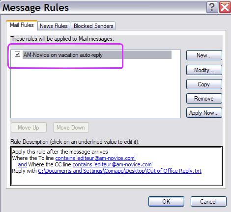 How to turn on and off the auto-reply in outlook express
