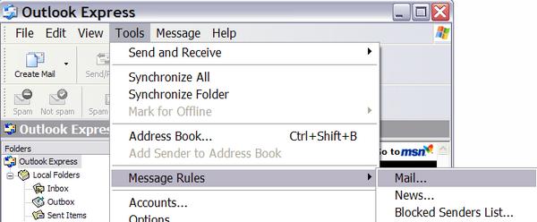 Outlook express mail rules