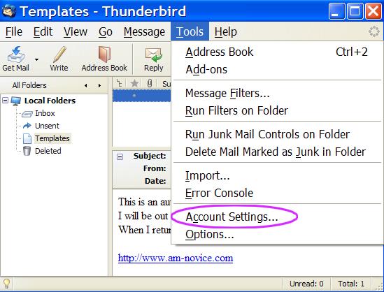 Thunderbird accoutn settings 