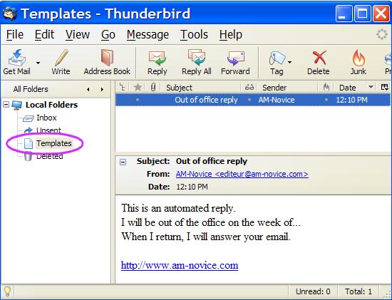 Changing the template message in Mozilla's Thunderbird