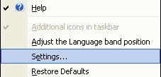 Language settings window