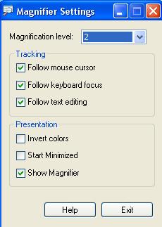 windows magnifier settings window