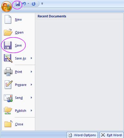 Save option in an office 2007 environment